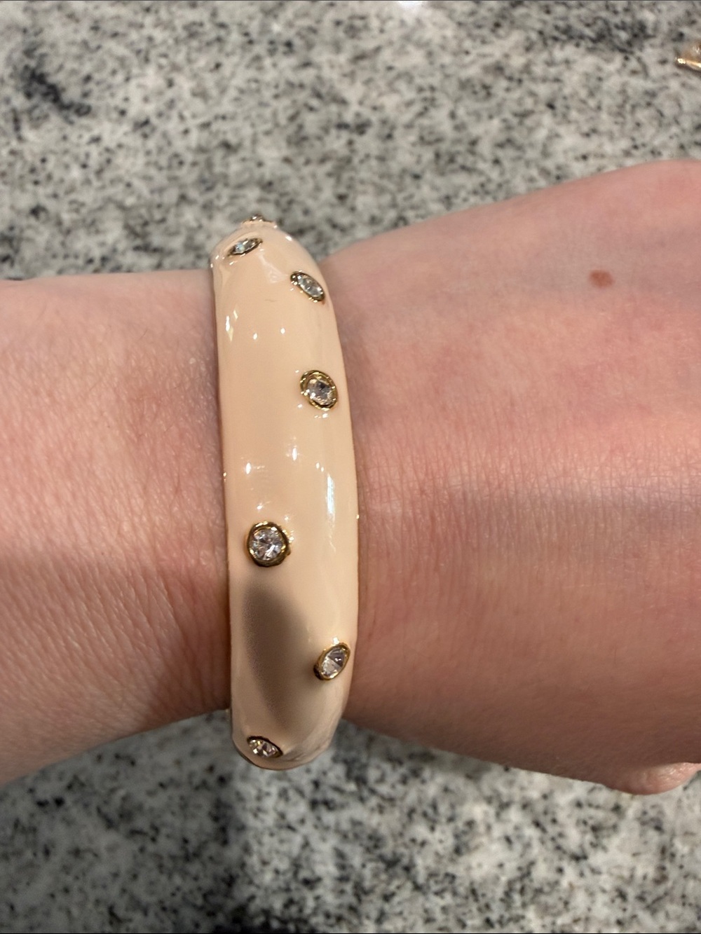J. Crew Beige Resin Bangle with Gold and Crystal Accents